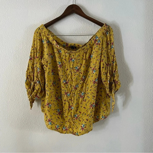 PaperMoon Off Shoulder Ditsy Floral Yellow XL Cottagecore Prairie Boho Top - Picture 7 of 8